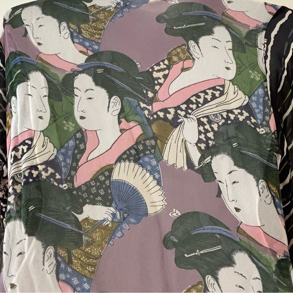 Sterling Styles kimono top purple Oriental patchwork pattern one size - Picture 7 of 10